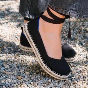 Rothy’s Flat Ankle Strap Espadrille in Black Size 6.5 NEW $139